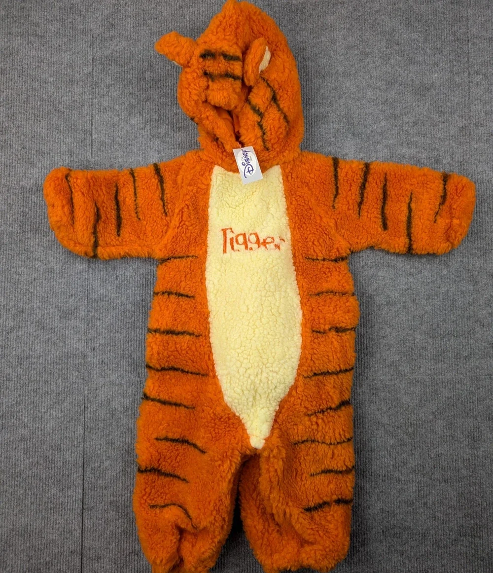 Vintage Disney Store Tigger Costume Baby 6-12M Halloween 90s Hooded Jumpsuit